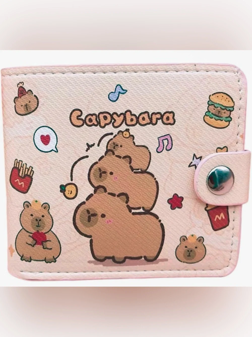 Pink Capybara Cartoon Bifold Wallet